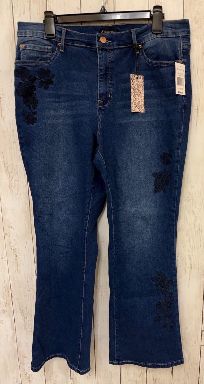 Nanette Lepore Womens Jeans 16W Belle High Rise Bootcut Dark Wash Embroidered
